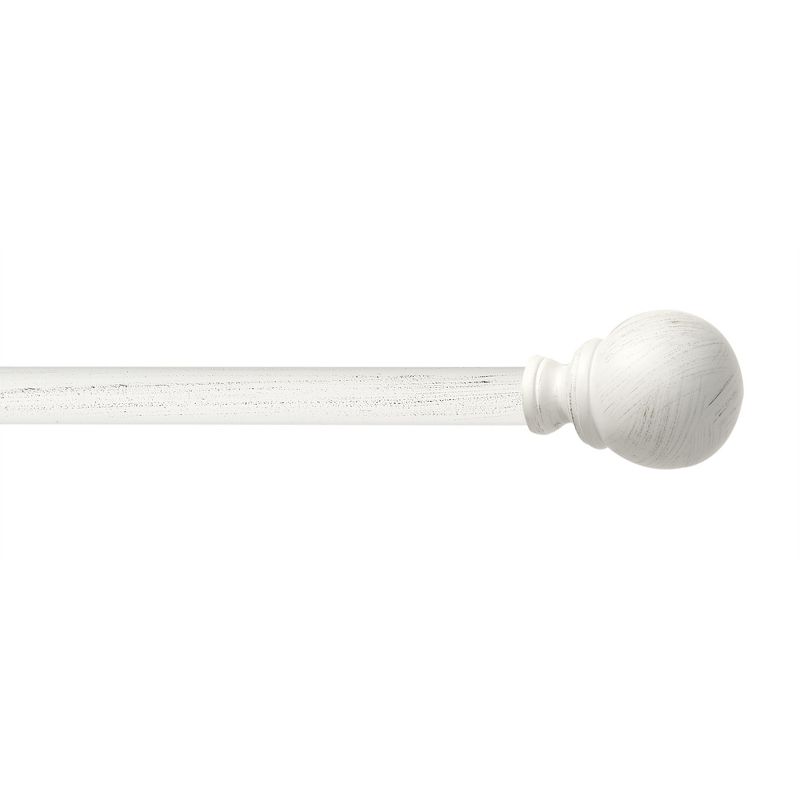 Exclusive Home Sphere 1" Curtain Rod and Coordinating Finial Set, Distressed White, Adjustable 66"-120", 3 of 4