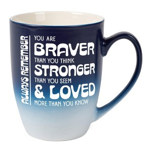 Elanze Designs Inspirational Quote Coffee Cup Mug 12 Ounce Ceramic With Ombre Gradient Braver Than You Think Navy Blue and White - 1 of 4
