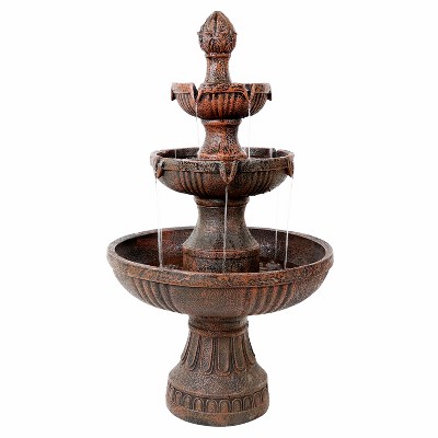 Sunnydaze 43"H Electric Fiberglass and Resin 3-Tier Flower Blossom Outdoor Water Fountain, Earth Finish