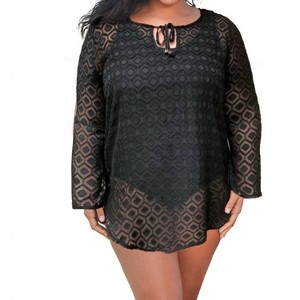 Women's Plus Size Long Sleeve V-Neck Tunic Cover Up - Always for Me - 1 of 4
