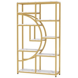 Resenkos Bookshelf, Bookcase Standing Shelf Unts,Freestanding Bookshelf, 68.9" Etagere Bookcase with 9 Open Shelves,Gold & White - 1 of 4