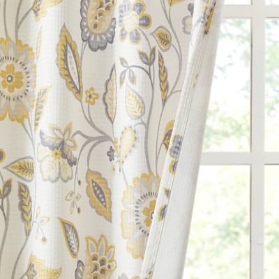 Yellow Floral Jacquard Room Darkening Curtain Panel