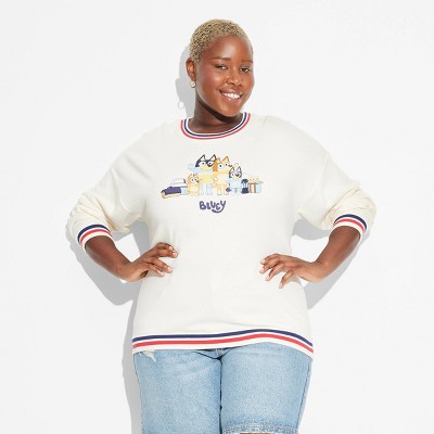 BlueY Brandclub Women s Bluey Camper Graphic Sweatshirt Off White 3X