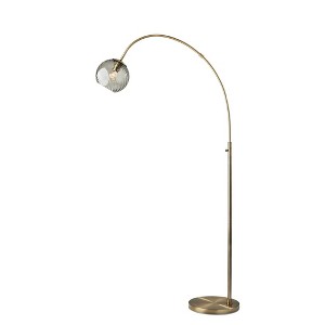 Adesso Camden Arc Lamp Antique Brass: Smoked Glass Globe, Mid-Century Modern Design, ETL Listed - 1 of 3