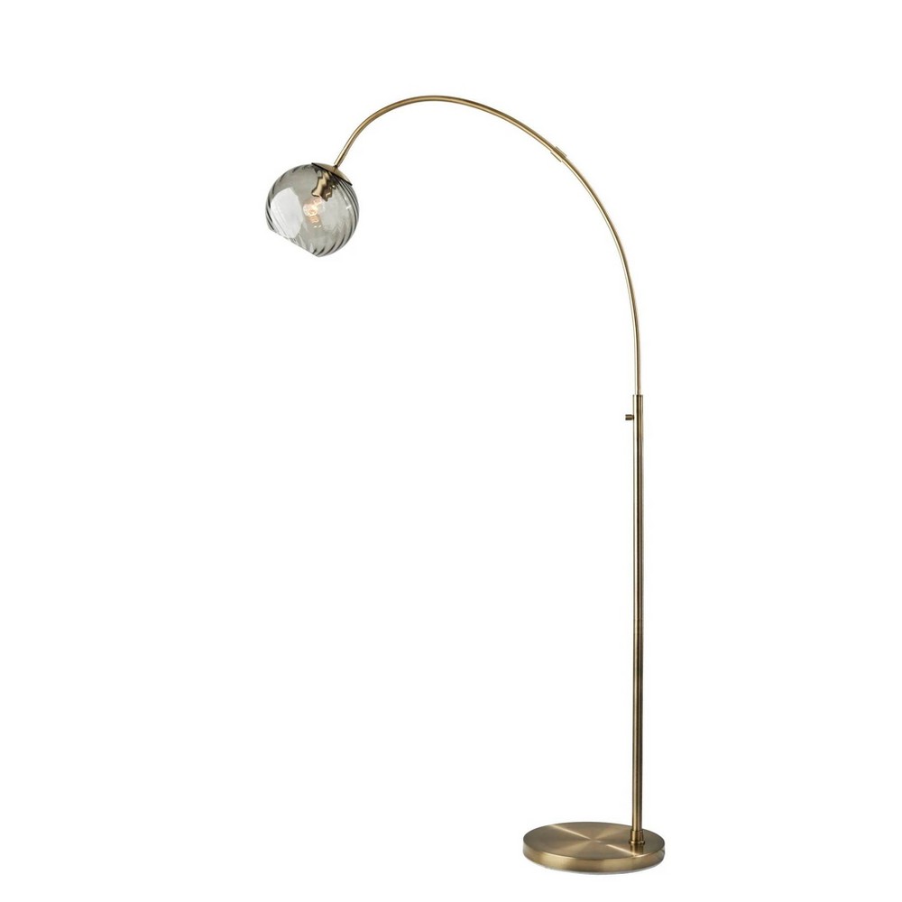 Photos - Floodlight / Street Light Adesso Camden Arc Lamp Antique Brass: Smoked Glass Globe, Mid-Century Mode 