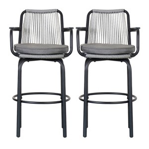 Christopher Knight Home Alvis 29" Outdoor Modern Woven Rattan and Iron Bar Stools (Set of 2) - 1 of 4