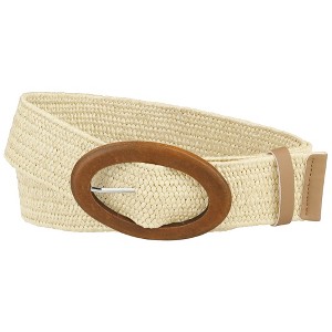INSPIRE CHIC Women's Straw Rattan Oval Wooden Buckle Elastic Woven Wide Stretch Belts - 1 of 4