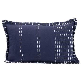 Blue Hand Woven 14x22" Decorative Cotton Throw Pillow and Hand Embroidered Pattern - Foreside Home & Garden