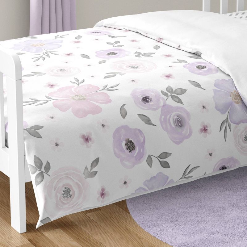 5pc Watercolor Floral Toddler Kids&#39; Bedding Set Lavender and Gray - Sweet Jojo Designs, 5 of 8