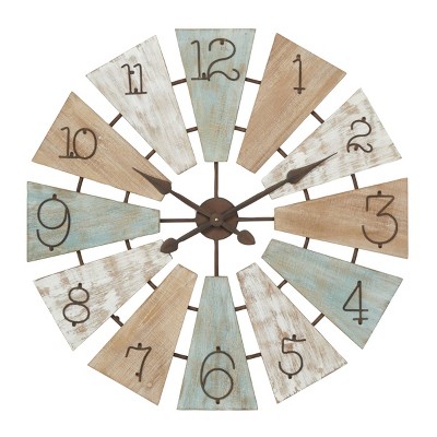 32" x 32" Extra Large Round Wood Windmill Faced Wall Clock - Olivia & May
