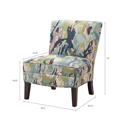 Multicolor Abstract Upholstered Armless Slipper Chair with Birch Legs