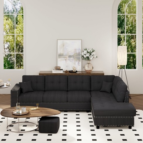 109" Large L-shaped Couch With Chaise 5 Seater Corner Sofa With Removable Back Cushions And 2 Pillows,Oversized Movie Couch-Cuddlewood - image 1 of 4