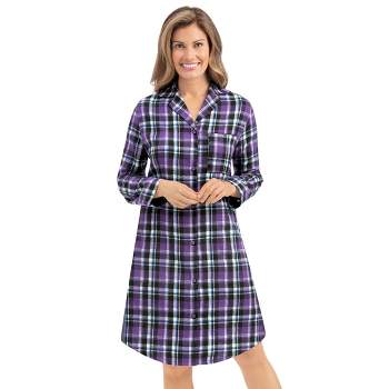 Collections Etc Ladies Long Sleeve Plaid Flannel Nightshirt