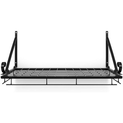 Black Metal Wall-Mounted Pot and Pan Rack with Hooks