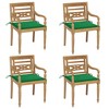 vidaXL Solid Teak Wood Batavia Chairs-Set of 4 with Green Cushions - Outdoor/Indoor Elegant Garden, Patio, Deck Seating, Comfortable Rustic Lounge - 2 of 4