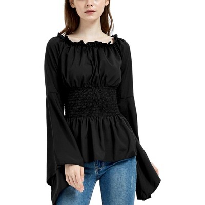 Anna-Kaci Women's Long Sleeve Off Shoulder Gatehred Detail Peplum Boho Top