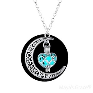 Maya's Grace Crescent Sailor Half Moon Glow in The Dark Dangling Moonstone Heart Pendant Necklace for Women - 1 of 4