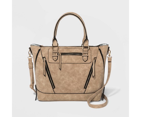 VR NYC Zipper Satchel Handbag - Tan
