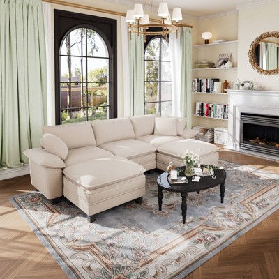 Captiva Designs Modular Sectional Sofa, 123.6" U-Shaped 5-Seater with 2 Ottomans,