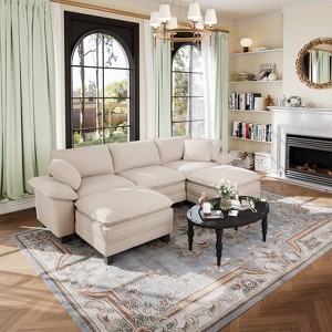 Captiva Designs Modular Sectional Sofa, 123.6" U-Shaped 5-Seater with 2 Ottomans, - 1 of 4