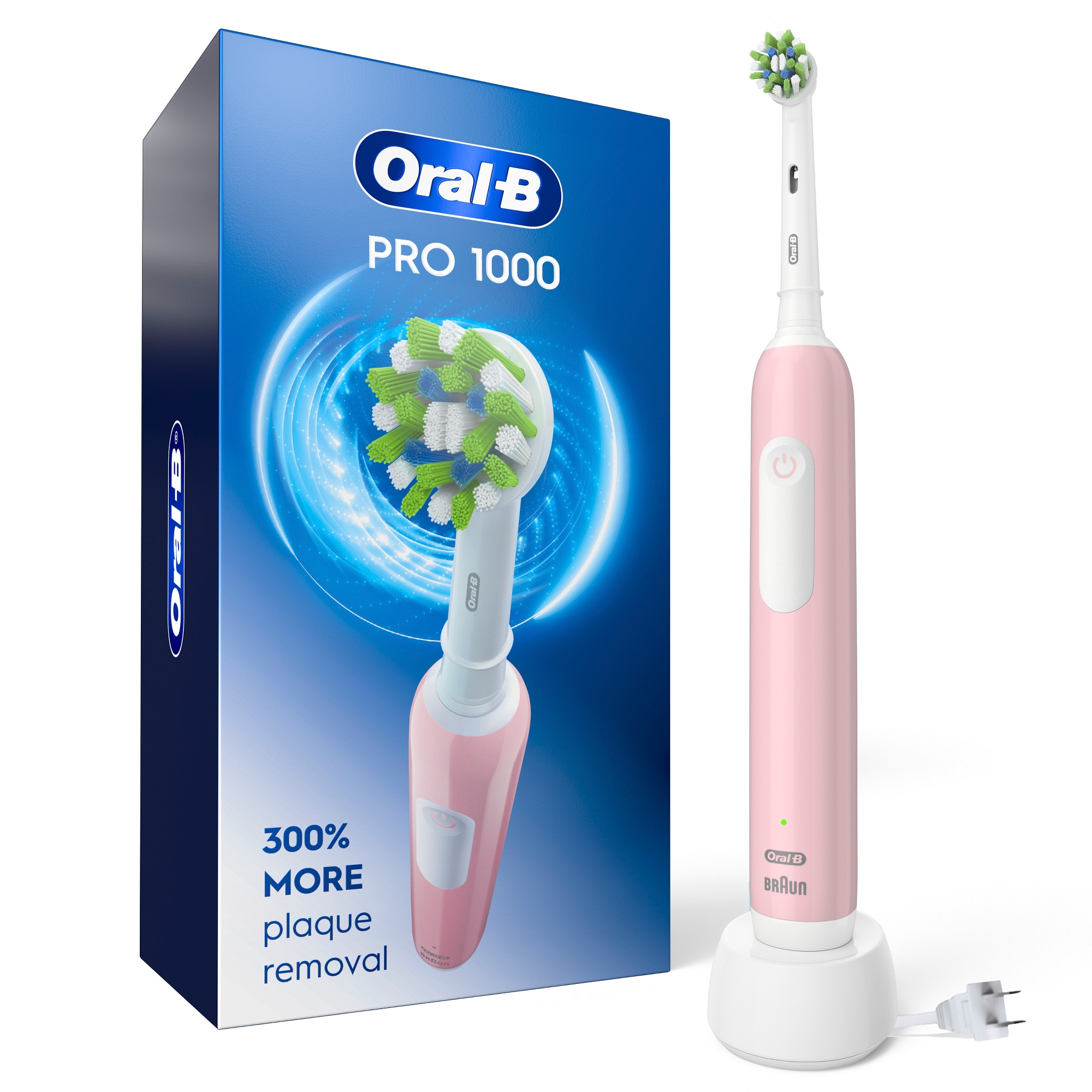 Oral-B Pro 1000 Power Rechargeable Battery Electric Toothbrush with Multiple Modes - Pink