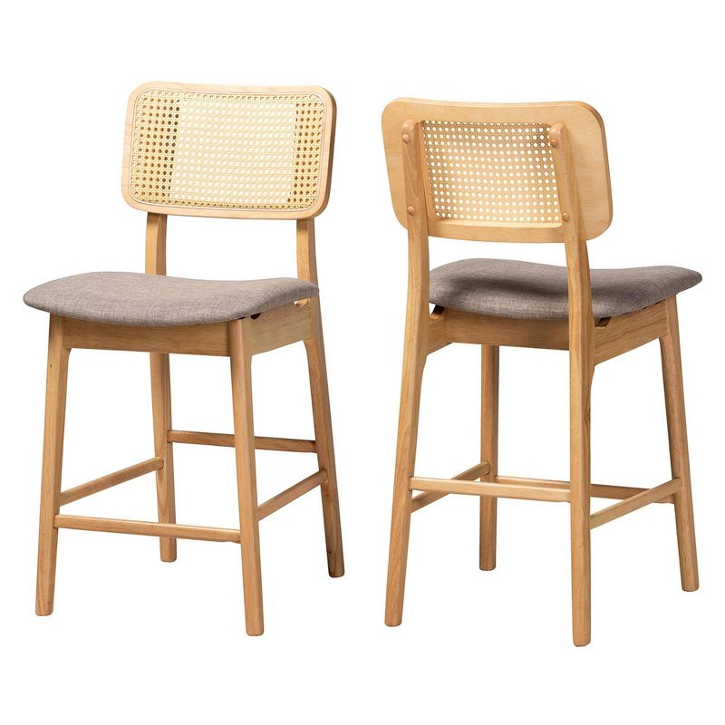 Baxton Studio 2pc Dannon Fabric and Wood Counter Height Barstools Gray/Natural Oak/Light Brown, 2 of 9