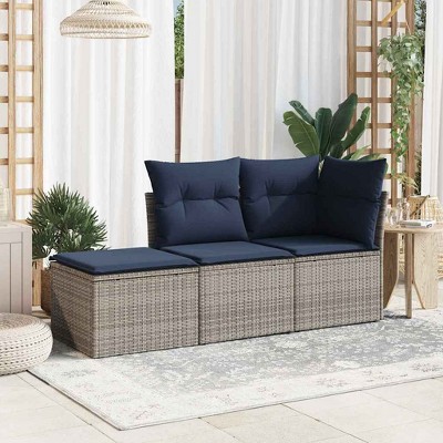 Garden Stool Black and Cream Poly Rattan, Powder-Coated SteelvidaXL