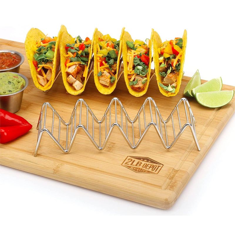 2 Lb Depot Stainless Steel Stackable Taco Holders - Holds 4 or 5 Hard or Soft Tacos - Set of 2, 4 of 6