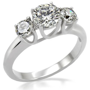 Slickblue Women's Three-Stone CZ Engagement Ring, Stainless Steel, Round Clear Cubic Zirconia, Polished Finish,Size 5-10 - 1 of 4