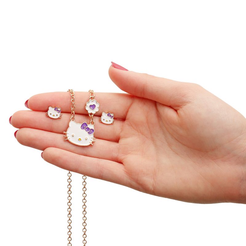 Hello Kitty Girls Necklace Stud Earrings Jewelry Set - 18+3", 4 of 8