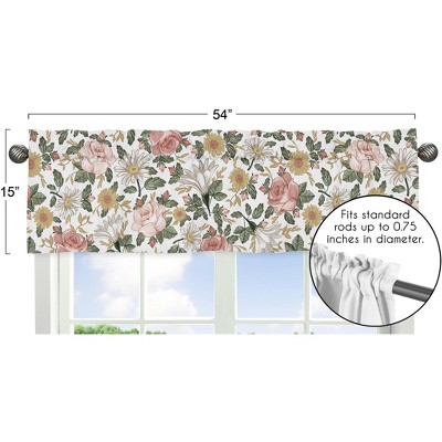 Blush Pink and Green Floral Rod Pocket Window Valance