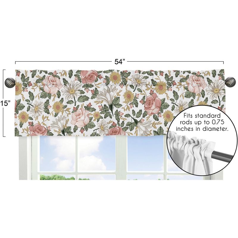 Sweet Jojo Designs Window Valance Treatment 54in. Vintage Floral Pink Yellow and Green, 2 of 5