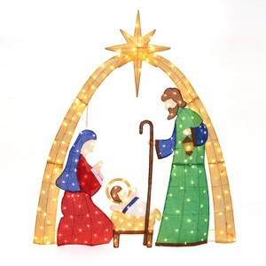 LuxenHome 4.75Ft x 5.9Ft Multi-Color Nativity Scene Outdoor Holiday Decoration with Lights Gold, Red, White, Blue, Green - 1 of 4