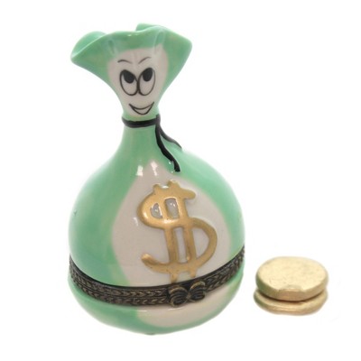 Hinged Trinket Box 3.25" Money Bag Hinged Box Keepsake Treasure Trinket Cents  -  Decorative Figurines