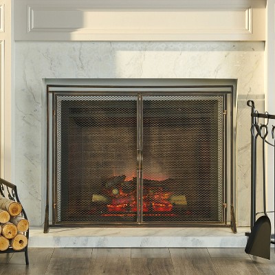 Single Panel Iron Fire Screen Wrought Iron Fireplace Safety Screen Decorative Scroll Spark Guard Cover-Christopher Knight Home