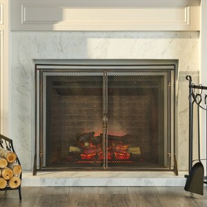 Single Panel Iron Fire Screen Wrought Iron Fireplace Safety Screen Decorative Scroll Spark Guard Cover-Christopher Knight Home - 1 of 4