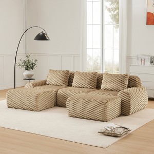 114" Modern U-Shaped Modular Sectional Sofa for Living Room, Flannelette Fabric 3-Seater Couch with Deep Seat, Boneless Design, No Assembly - 1 of 4