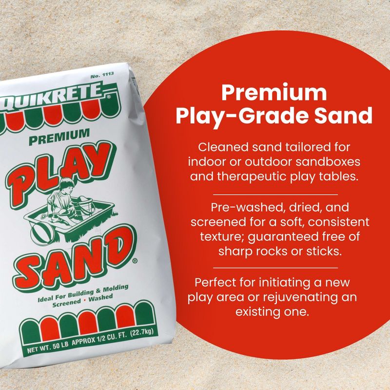 QUIKRETE Natural Washed, Screened, and Dried Soft Play Sand for Sandboxes, Landscaping, or Litter Boxes - Beige 50lbs., 4 of 7