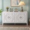 Retro 4-Door Sideboard with Circular Groove Doors, Round Metal Handles, Adjustable Shelves, Distressed Finish Storage Cabinet for Kitchen - 2 of 4