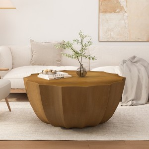 35" Modern Round Outdoor Coffee Table - Durable MgO Cement Design for Patio, Garden & Living Room -- Frevyn - 1 of 4