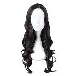 Unique Bargains Curly Wig Human Hair Wigs for Women 28" Black with Wig Cap Long Hair