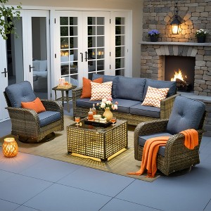 XIZZI Patio Furniture Sets Designed for Outdoor Relaxation, Comfy 3.5-Inch Cushions & 360° Swivel Action for Extra Comfort, 5 Pcs/Set, Denim Blue - 1 of 4