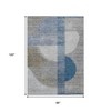Denim Blue And Ivory Geometric Washable Indoor Outdoor Area Rug - 3 of 4