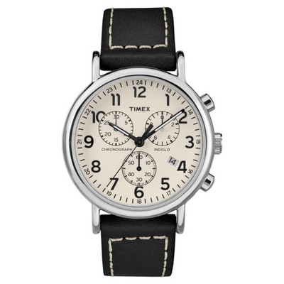 Timex Weekender  Chronograph Watch with Leather Strap - Silver/Black TW2R42800JT