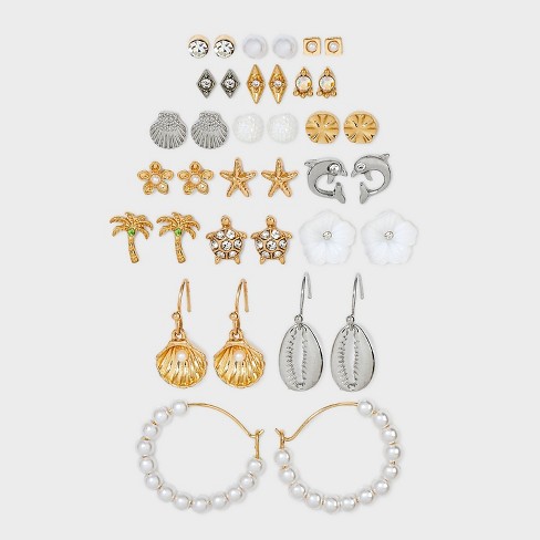 Sea Life Earrings With Genuine Shell Set 18pc - Wild Fable™ Mixed Metal :  Target