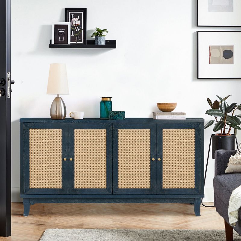 Jamie 59.8" W 4 Rattan Doors Multi-functional Storage Antique Accent  Cabinets with 2 Adjustable Inner Shelf And Pine Legs-Maison Boucle, 3 of 9