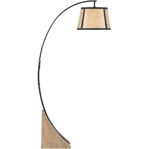 Franklin Iron Works Oak River Rustic Mission Arc Floor Lamp 66 1/2" Tall Dark Gray Wood Blond Mica Drum Shade for Living Room Reading Bedroom Office - 1 of 4