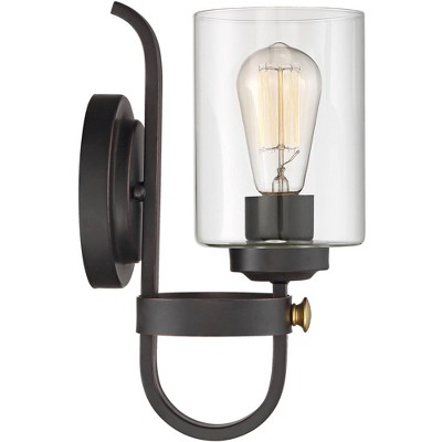 Eagleton Bronze Industrial Wall Sconce with Clear Glass Shade
