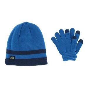 Polar Extreme Boy's One Size Double Stripe Hat and Texting Glove Set - 1 of 3