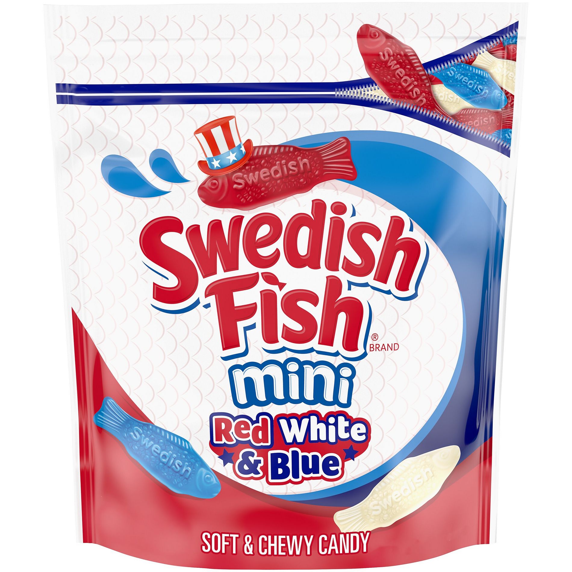 Swedish Fish Mini Red, White & Blue Soft & Chewy Gummy Bulk Candy - 1.8lb